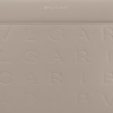 Bulgari Logo medium tote bag in black calf leather with hot-stamped Infinitum pattern on the main body and teal topaz green grosgrain lining. Light gold-plated brass hardware and magnet closure. BVL-1251M-ICL image 4