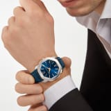 Octo Roma watch with mechanical manufacture movement, automatic winding, stainless steel and 18 kt rose gold case, blue dial and blue alligator bracelet. Water resistant up to 50 metres 103205 image 5