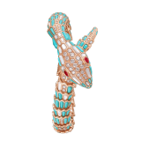 Serpenti Secret Watch with 18 kt rose gold head and single spiral bracelet, both set with brilliant cut diamonds, turquoise and mother-of-pearl elements, ruby eyes, 18 kt rose gold case, 18 kt rose gold dial set with brilliant cut diamonds and mother-of-pearl. 102533 image 1