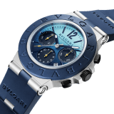 Bvlgari Aluminium Capri Edition watch with mechanical manufacture movement, automatic winding, chronograph, 40 mm aluminum case, dark blue rubber bezel and bracelet, and blue shaded dial. Water-resistant up to 100 meters. Special Edition limited to 1,000 pieces 103844 image 2