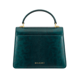 Serpenti Forever medium top handle bag in forest emerald shiny karung with black nappa leather lining. Captivating snakehead magnetic closure in gold-plated brass embellished with forest emerald enamel and gold-plated brass scales, and black onyx eyes. 295626 image 2