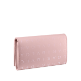 Bulgari Logo large wallet in crystal rose dégradé calf leather with hot-stamped Infinitum pattern all over and azalea quartz pink nappa leather interior. Gold-plated brass hardware and magnetic closure. BVL-LONGWALLETb image 3