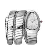 Orologio Serpenti Tubogas con cassa e bracciale a doppia spirale in acciaio inossidabile, lunetta con diamanti taglio brillante e quadrante argento opalino. 101910 image 1