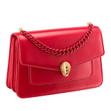 "Serpenti Forever" maxi chain crossbody bag in Amaranth Garnet red nappa leather, with Pink Spinel fuchsia nappa leather inner lining. New Serpenti head closure in gold-plated brass, finished with small red carnelian scales in the middle and red enamel eyes. 1138-MCNa image 2