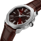 Octo Roma watch with mechanical manufacture movement, automatic winding, stainless steel case, dark brown lacquered dial and brown alligator bracelet. 102705 image 2