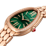 SERPENTI SEDUTTORI Lady Watch. 33 mm rose gold 18kt case and bracelet. 18 kt rose gold bezel and crown set with 1 cab cut pink rubellite. Malachite dial and bracelet with folding clasp. Quartz movement, hours and minutes functions. Water-resistant up to 30 metres. 103273 image 2