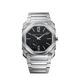 Octo Finissimo Automatic watch with mechanical manufacture movement, automatic winding, platinum microrotor, small seconds, extra-thin satin-polished stainless steel case and bracelet, transparent case back and black matte dial. Water-resistant up to 100 metres 103297 image 1