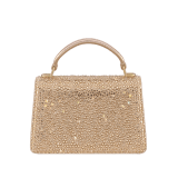 Serpenti Forever mini top handle bag in multigradient Fireworks Crystals with black nappa leather lining. Captivating snakehead magnetic closure in gold-plated brass embellished with diamond-cut engraving on the scales, and black onyx eyes. SEA-001-1283XS-fireworks image 2