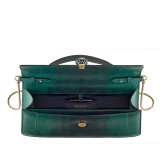 Serpenti Forever Elongated top handle bag in forest emerald shiny karung with black nappa leather lining. Captivating snakehead magnetic closure in gold-plated brass embellished with forest emerald enamel and gold-plated brass scales, and black onyx eyes. 295674 image 3