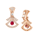 DIVAS' DREAM 18 kt rose gold openwork earrings, set with pear-shaped rubies, round brilliant-cut and pavé diamonds. 356954 image 3
