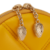 Serpenti Cabochon round pouch in azalea quartz pink calf leather with a maxi matelassé pattern and beetroot spinel fuchsia nappa leather interior. Captivating snakehead zip pullers in light gold-plated brass embellished with red enamel eyes, and zipped fastening. SCB-ROUNDPOCHETTE image 4