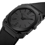 Octo Finissimo Automatic watch with mechanical manufacture ultra-thin movement (2.23 mm thin), automatic winding, platinum microrotor, black DLC-coated sandblasted titanium case, black dial, hands and indexes, and black rubber bracelet. Water-resistant up to 30 metres. 104268 image 2