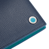 BULGARI BULGARI Man hipster compact wallet in soft, denim sapphire blue full-grain calf leather with tropical turquoise light blue nappa leather interior. Iconic palladium plated-brass embellishment with tropical turquoise light blue enamel, and folded closure. BBM-WLT-HIPST-8C-SFGCL image 4