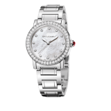 BVLGARI BVLGARI Uhr mit Gehäuse aus Edelstahl mit Diamanten im Brillantschliff, weißem Perlmuttzifferblatt, Diamantindizes und Armband aus Edelstahl 102375 image 1
