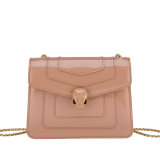 “Serpenti Forever” crossbody bag in agate-white calfskin with a polished, pearly finish and black grosgrain inner lining. Alluring snakehead closure in light gold-plated brass enriched with black and pearly, agate-white enamel and black onyx eyes 422-VCL image 1