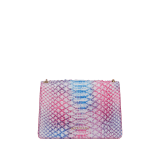 Serpenti Forever mini crossbody bag in multicolour Spring Shade python skin with azalea quartz pink nappa leather lining. Captivating magnetic snakehead closure in light gold-plated brass embellished with ivory opal and azalea quartz pink enamel scales and black onyx eyes. 292137 image 3