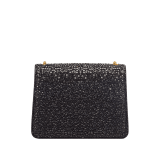 Serpenti Forever small crossbody bag in natural suede with different-size gold crystals and black nappa leather lining. Captivating magnetic snakehead closure in gold-plated brass embellished with "diamantatura" engraving on the scales, and black onyx eyes. 422-CLf image 3