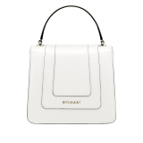 Flap cover bag Serpenti Forever in white agate calf leather. Brass light gold plated hardware and snake head closure in black and white enamel with eyes in green malachite. 752-CLa image 3