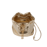 Serpenti Forever mini bucket bag in shiny gold nappa leather with light gold-plated brass metal mesh. Captivating snakehead drawstring and chain strap decors in light gold-plated brass. 291694 image 5