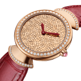 Divas' Dream 18 kt rose gold watch with diamond-set bezel and links, gold mosaic dial, red hands and red alligator bracelet. Water-resistant up to 30 metres 103996 image 2