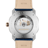 Octo Roma watch with mechanical manufacture movement, automatic winding, stainless steel and 18 kt rose gold case, blue dial and blue alligator bracelet. Water resistant up to 50 metres 103205 image 4
