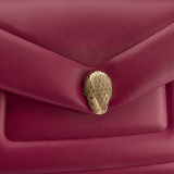 Serpenti Reverse medium shoulder bag in Sahara amber light brown quilted Metropolitan calf leather with taffy quartz pink nappa leather lining. Captivating snakehead magnetic closure in gold-plated brass embellished with red enamel eyes. 1223-MCL image 9