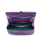 Serpenti Cabochon Maxi Chain mini crossbody bag in vivid amethyst purple calf leather with graphic maxi quilted motif and emerald green nappa leather lining. Captivating magnetic snakehead closure in light gold-plated brass embellished with dark grey hematite scales and red enamel eyes. 292886 image 4