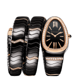 Serpenti Spiga double-spiral watch in black ceramic with an 18 kt rose gold bezel and single elements set with diamonds, and a black dial. Water-resistant up to 30 metres 103199 image 1