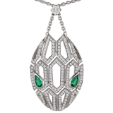 Serpenti necklace in 18 kt white gold, set with emerald eyes and pavé diamonds both on the chain and the pendant. 352752 image 3