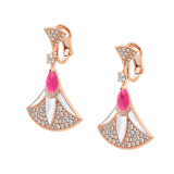 DIVAS' DREAM earrings in 18 kt rose gold set with pear-shaped rubellites, mother-of-pearl elements and pavé diamonds 360699 image 2
