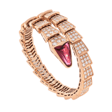 Serpenti one-coil bracelet in 18 kt rose gold, set with full pavé diamonds and a rubellite on the head. BR856126 image 1