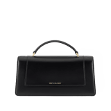 Serpenti Forever Elongated top handle bag in black calf leather with black nappa leather lining. Captivating snakehead magnetic closure in light gold-plated brass embellished with black enamel and light gold-plated brass scales, and black onyx eyes. SEA-001-1390S image 2