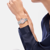 Lvcea polished and satin-brushed stainless steel watch with pink mother-of-pearl marquetery dial and 12 diamond indexes. Water-resistant up to 50 metres 104107 image 1