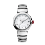 LVCEA Uhr mit Gehäuse und Armband aus Edelstahl mit weißem Perlmuttzifferblatt und Diamantindizes. 102199 image 1