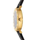 BULGARI BULGARI watch with mechanical automatic in-house movement, 18 kt yellow gold case and bezel engraved with double logo, black opaline dial and black alligator bracelet. Water resistant up to 50 meters 103967 image 3