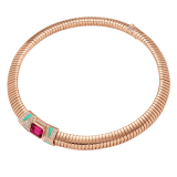 Bvlgari Tubogas 18 kt rose gold necklace set with a central rubellite, chrysoprase inserts and pavé diamonds CL860177 image 2