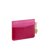 Serpenti Forever card holder in beetroot spinel fuchsia dégradé lizard skin. Captivating snakehead charm in light gold-plated brass embellished with red enamel eyes. SEA-CC-HOLDER-LD image 3