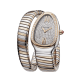 Serpenti Tubogas single spiral watch with stainless steel case, 18 kt rose gold bezel set with round brilliant-cut diamonds, full pavé dial, and bracelet in 18 kt rose gold and stainless steel 103150 image 2