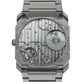 Octo Finissimo Perpetual Calendar Haute Horlogerie watch with extra-thin mechanical manufacture movement with automatic winding, hour, minutes, retrograde date, day, month and retrograde leap year, sandblasted titanium case, dial and bracelet, transparent case back and folding buckle. Water-resistant up to 30 metres 103200 image 4