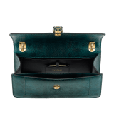 Serpenti Forever medium shoulder bag in forest emerald shiny karung with black nappa leather lining. Captivating snakehead magnetic closure in gold-plated brass embellished with forest emerald enamel and gold-plated brass scales, and black onyx eyes. 295625 image 3
