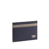 B.zero1 Man card holder in black matt calf leather with niagara sapphire blue nappa leather detailing. Iconic dark ruthenium and palladium-plated brass embellishment. BZM-CCHOLDER image 1