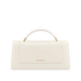 Serpenti Forever Elongated top handle bag in black calf leather with black nappa leather lining. Captivating snakehead magnetic closure in light gold-plated brass embellished with black enamel and light gold-plated brass scales, and black onyx eyes. SEA-001-1390S image 2