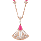 Divas' Dream necklace in 18 kt rose gold set with rubellites, mother-of-pearl elements and pavé diamonds Necklace with a double wearability and a detachable Bracelet 361950 image 1
