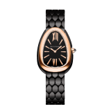 Serpenti Seduttori watch in stainless steel with black DLC treatment, 18 kt rose gold bezel and black lacquered dial. Water-resistant up to 30 metres. 103704 image 1