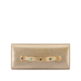 Bvlgari Tubogas Cabochon evening clutch in gold striated calf leather with crystal rose nappa leather lining. Iconic Tubogas handle in gold-plated brass embellished with coloured cabochon hard stones, zirconia and magnetic closure. 295471 image 1