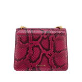 Serpenti Forever Maxi Chain small crossbody bag in anemone spinel pinkish red soft shiny python skin with black nappa leather lining. Captivating magnetic snakehead closure in gold-plated brass embellished with black onyx scales and red enamel eyes. 1134-SSP image 3