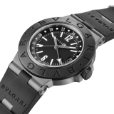 Bvlgari Titanio GMT watch with mechanical manufacture movement, automatic winding, GMT 24h function, 40 mm sandblasted titanium case, black rubber bezel with Bvlgari Bvlgari engraving, black dial and black rubber bracelet. Water-resistant up to 100 metres 104300 image 2