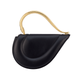 Serpenti Cuore 1968 medium top handle bag in black calf leather with black nappa leather lining. Captivating snake body-shaped top handle in gold-plated brass embellished with engraved scales and zirconia eyes; press-button closure. 294670 image 5