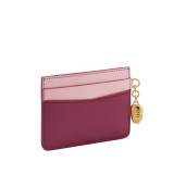 Credit card holder in ruby red and desert quartz calf leather. Serpenti charm in black and white enamel with green malachite enamel eyes and Bulgari logo in metal characters. SEA-CC-HOLDER-CLa image 3