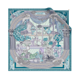 Bvlgari Curiosity scarf in fine gold silk with a BVLGARI BVLGARI metal pendant. Made of 100% silk. BULGARICURIOSITYSQ image 1